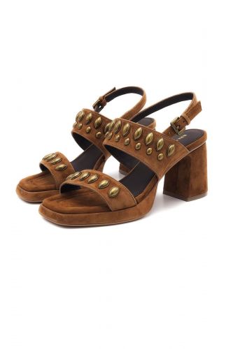 Bruno Premi Sandale Naturel femmes (sandale 2 brides talon haut large - 5204 cognac) - Marine | Much more than shoes