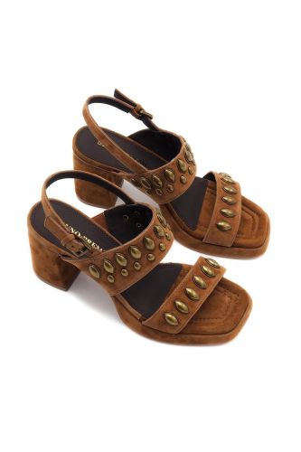 Bruno Premi Sandale Naturel femmes (sandale 2 brides talon haut large - 5204 cognac) - Marine | Much more than shoes