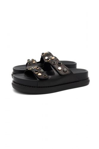 Mules 2 brides noir avec strass CARYATIS | Marine