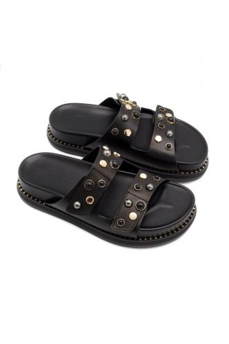 Mules 2 brides noir avec strass CARYATIS | Marine