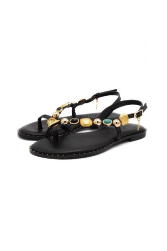 Sandale passe-orteil noire avec pierres multi CARYATIS | Marine