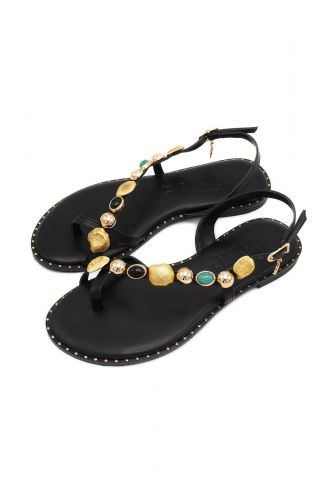 Sandale passe-orteil noire avec pierres multi CARYATIS | Marine