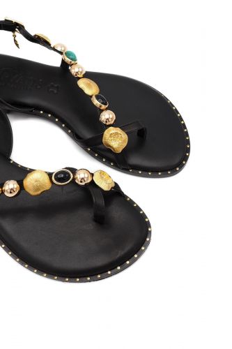 Sandale passe-orteil noire avec pierres multi CARYATIS | Marine