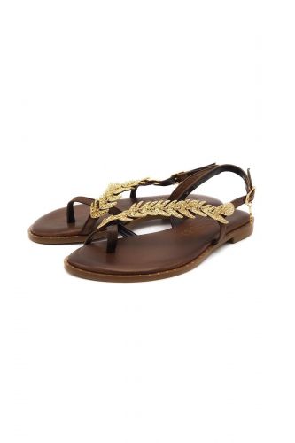 Sandales camel avec feuille dorée CARYATIS | Marine