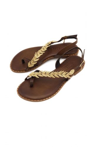 Sandales camel avec feuille dorée CARYATIS | Marine