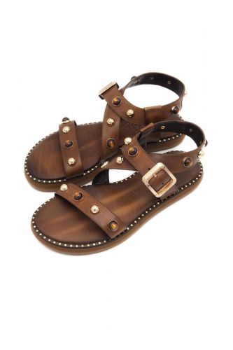 Sandale en cuir naturel à bride croisée et strass CARYATIS | Marine