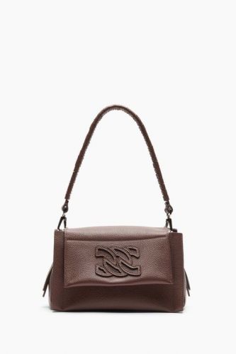 Sac à rabet BRERA en cuir brun CASADEI | Marine Auvelais 