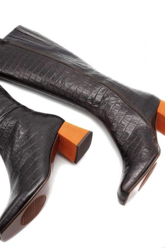 Bottes hautes à talons effet croco noires CHIE MIHARA | MARINE Auvelais