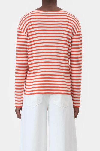 T-shirt à manches longues rayé blanc/ corail rouge CLOSED | Marine