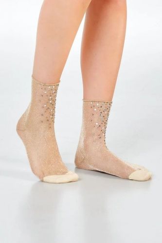 DailySocks chaussette Or femmes (Girly gold perles - LAILA or) - Marine | Much more than shoes