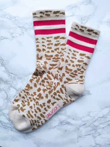 DailySocks chaussette Rose femmes (Motif animals écru/rose - AMANDA lilas pink) - Marine | Much more than shoes