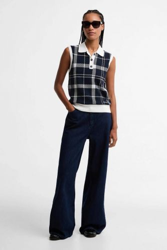 Débardeur style polo tartan bleu marine BARBOUR | Marine