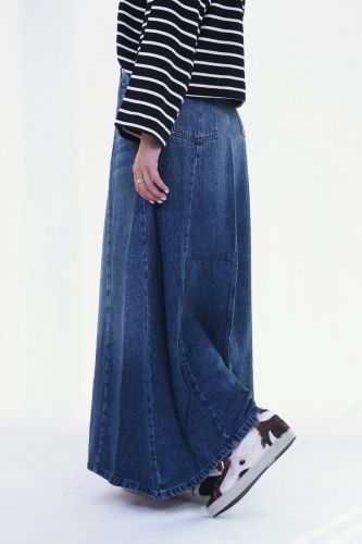 Jupe large en denim bleu moyen DENIM STUDIO | Marine