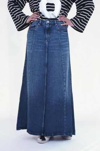 Jupe large en denim bleu moyen DENIM STUDIO | Marine