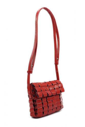 Pochette rouge vernis en cuir tressé DRAGON DIFFUSION | Marine