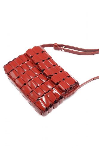 Pochette rouge vernis en cuir tressé DRAGON DIFFUSION | Marine
