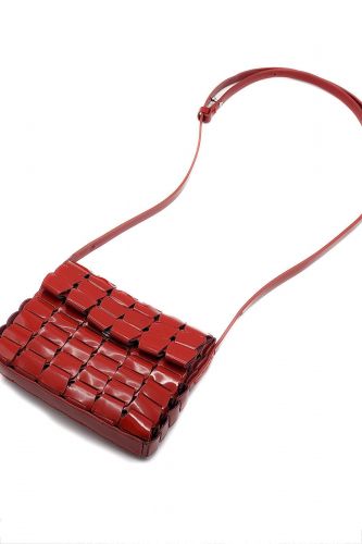 Pochette rouge vernis en cuir tressé DRAGON DIFFUSION | Marine