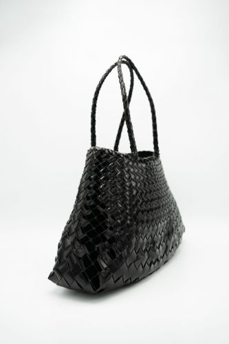 Dragon Diffusion sac Vernis noir femmes (Cuir tressé grand trapèze porté épaule L - SANTA CROCE BIG vernis noir) - Marine | Much more than shoes