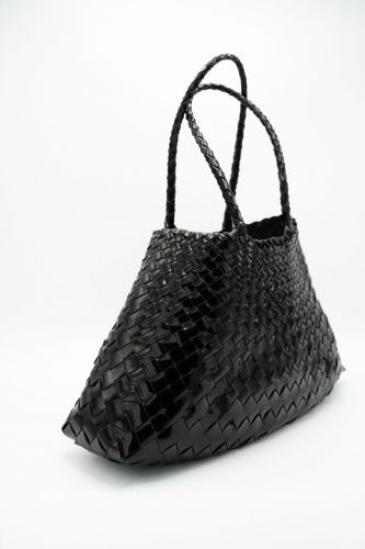 Dragon Diffusion sac Vernis noir femmes (Cuir tressé grand trapèze porté épaule L - SANTA CROCE BIG vernis noir) - Marine | Much more than shoes