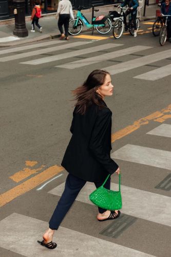 Sac baguette en cuir tressé vert DRAGON DIFFUSION | Marine