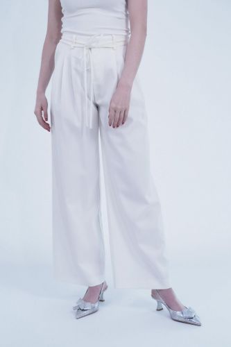 Eleh pantalon Blanc femmes (blanc avec très fin fil or et ceinture  - 0005 pants bianco/fil or) - Marine | Much more than shoes