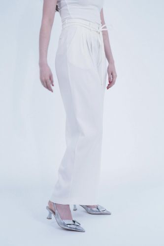 Eleh pantalon Blanc femmes (blanc avec très fin fil or et ceinture  - 0005 pants bianco/fil or) - Marine | Much more than shoes