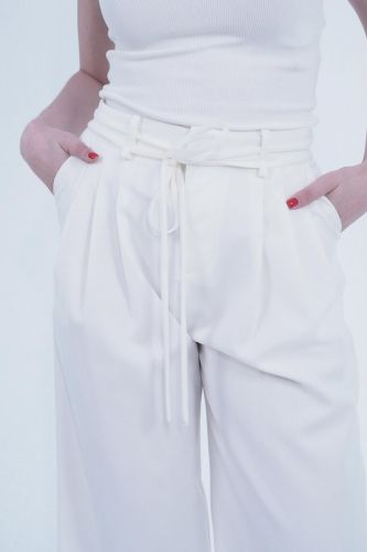 Eleh pantalon Blanc femmes (blanc avec très fin fil or et ceinture  - 0005 pants bianco/fil or) - Marine | Much more than shoes