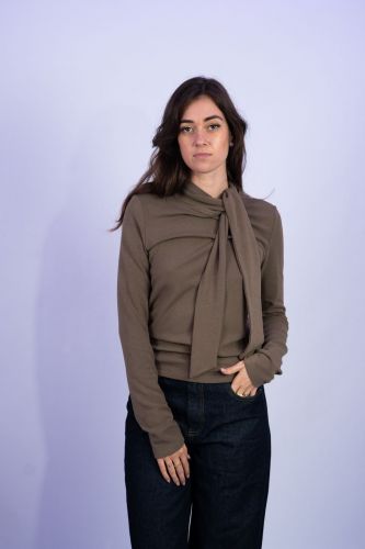 Blouse taupe à nouette ELEH | Marine