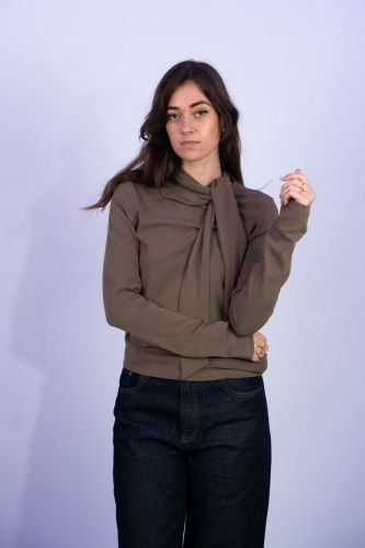Blouse taupe à nouette ELEH | Marine