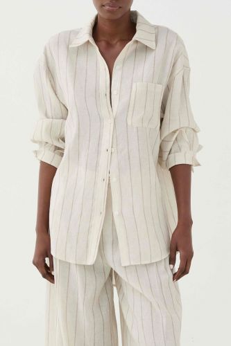 Eleh chemise Beige femmes (Chemise cappucino - 0271 lignée) - Marine | Much more than shoes