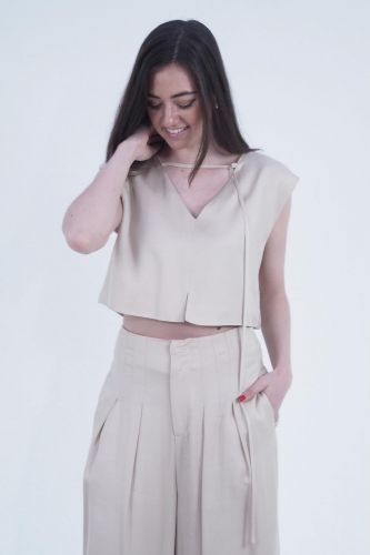 Eleh top Beige femmes (Crop top beige avec serrage - 0161 beige) - Marine | Much more than shoes