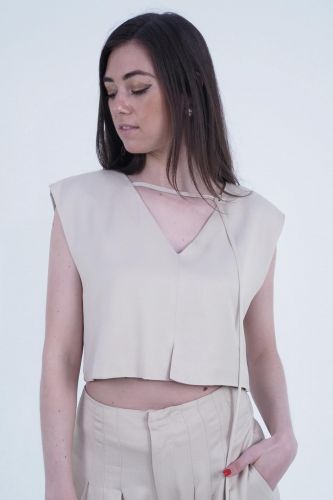 Eleh top Beige femmes (Crop top beige avec serrage - 0161 beige) - Marine | Much more than shoes