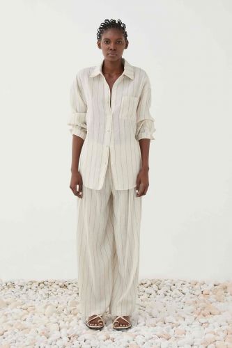 Eleh pantalon Beige femmes (Pantalon cappucino - 0272 lignée) - Marine | Much more than shoes