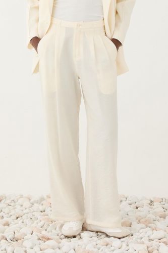 Eleh pantalon Ecru femmes (Pantalon écru - 0158 pinces ) - Marine | Much more than shoes