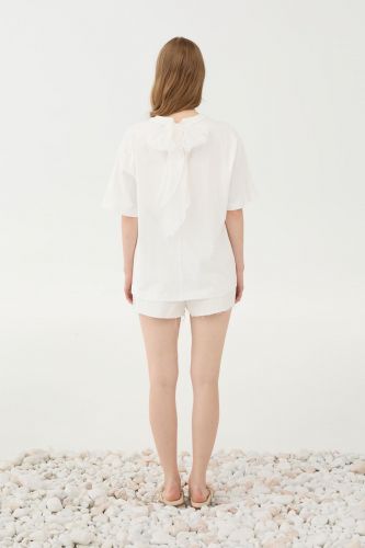 Eleh tee-Shirt Blanc femmes (Tshirt blanc noeud dos - 0217 ) - Marine | Much more than shoes