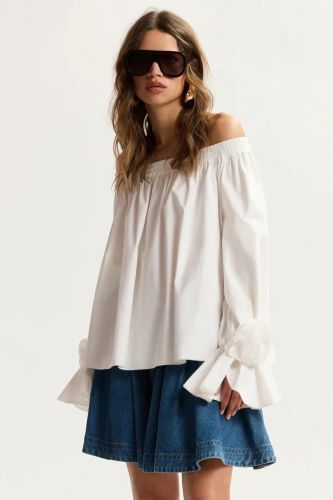 Essentiel Antwerp blouse Blanc femmes (Blouse off shoulder  - JOFIE blanc fleur manche) - Marine | Much more than shoes