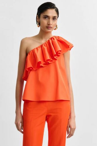 Top asymétrique à volant orange ESSENTIEL ANTWERP | Marine
