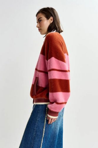 Essentiel Antwerp bomber Camel femmes (blouson bomber fluffy lignes chocolat/ro - JICAMA brique/rose) - Marine | Much more than shoes