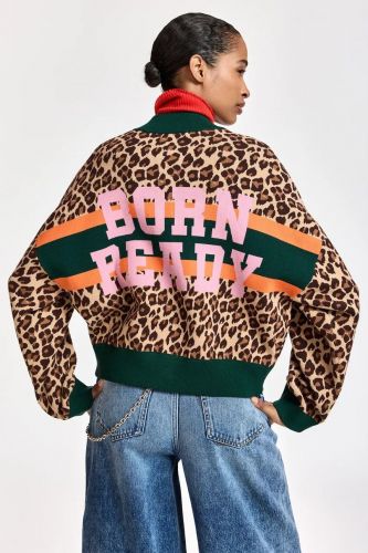 Bomber léopard en maille à empiècements color block ESSENTIEL ANTWERP | Marine