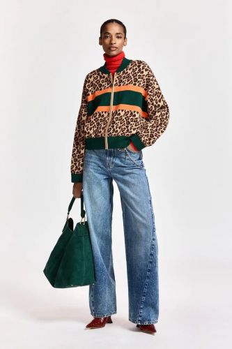 Bomber léopard en maille à empiècements color block ESSENTIEL ANTWERP | Marine