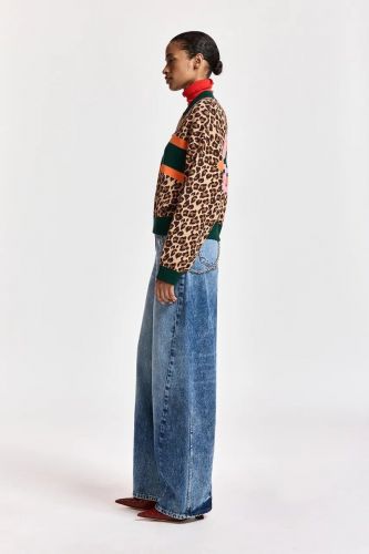 Bomber léopard en maille à empiècements color block ESSENTIEL ANTWERP | Marine
