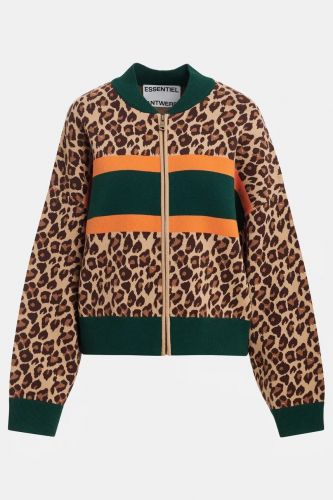 Bomber léopard en maille à empiècements color block ESSENTIEL ANTWERP | Marine