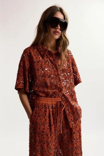 Chemise manches courtes rouille à sequins ESSENTIEL ANTWERP | Marine