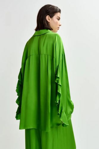 Essentiel Antwerp chemise Vert femmes (chemise satin longue volant sur manches  - JUDITH frous-frous manche) - Marine | Much more than shoes