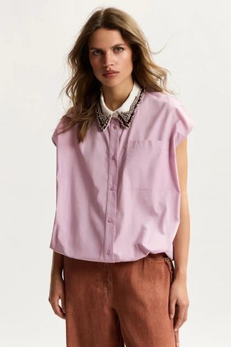 Essentiel Antwerp chemise Parme femmes (Chemise strass bijoux col - JANKY lilas) - Marine | Much more than shoes