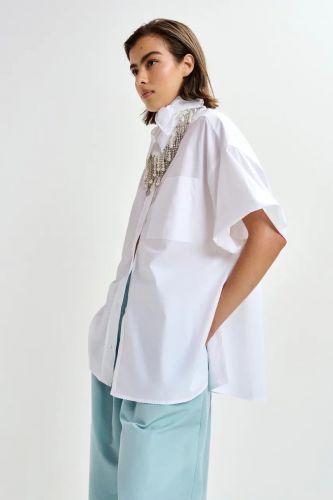 Chemise 3/4 blanche avec foulard amovible ESSENTIEL ANTWERP | Marine