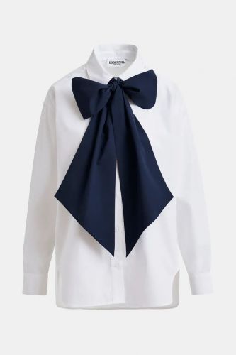 Chemise en coton blanc et bleu marine avec nœud papillon amovible ESSENTIEL ANTWERP | Marine