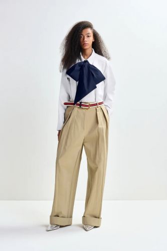 Chemise en coton blanc et bleu marine avec nœud papillon amovible ESSENTIEL ANTWERP | Marine