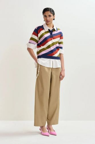 Essentiel Antwerp pantalon Beige femmes (Pantalon coton beige - JESUIS perles à la taille) - Marine | Much more than shoes