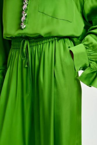 Essentiel Antwerp pantalon Vert femmes (pantalon fluide satin elastiqué viscose - JULISSA) - Marine | Much more than shoes